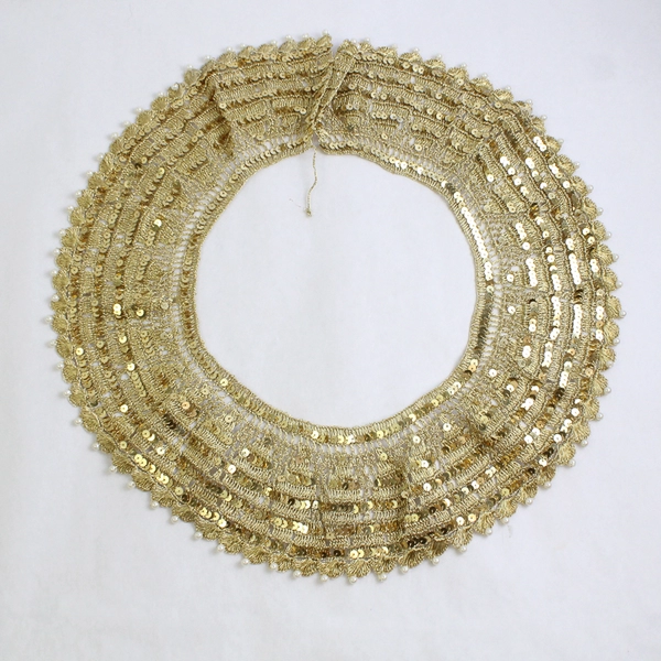 3 Piece Lot of Crochet Gold Trim Fabric with Sequins and Faux Pearls