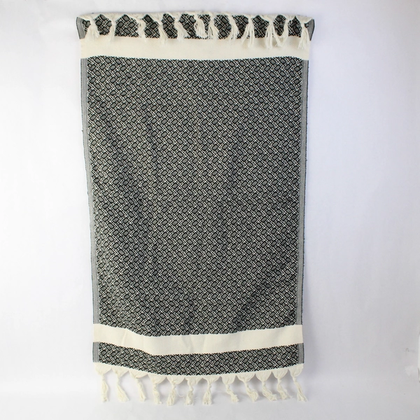 Unbranded Woven Black and White Side Table Cover Fringe 20" x 33"