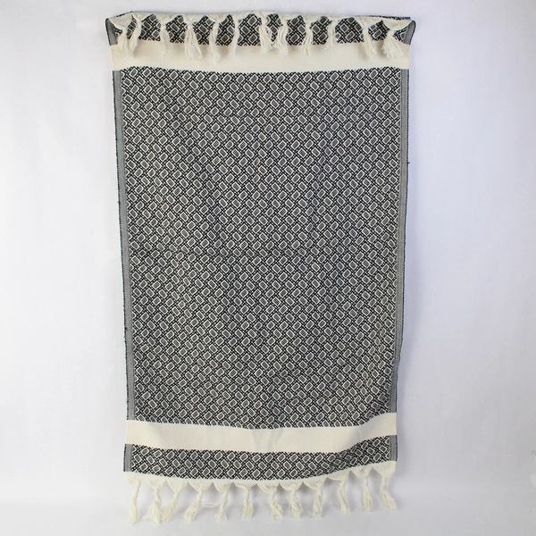 Unbranded Woven Black and White Side Table Cover Fringe 20" x 33"