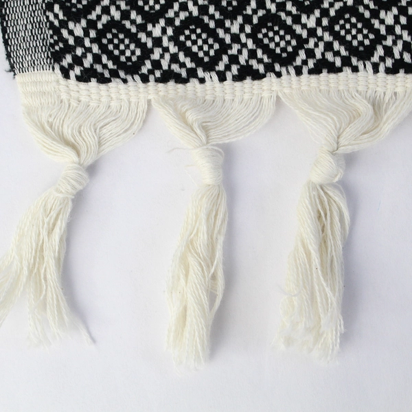 Unbranded Woven Black and White Side Table Cover Fringe 20" x 33"