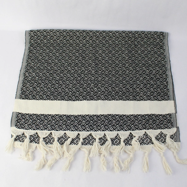 Unbranded Woven Black and White Side Table Cover Fringe 20" x 33"