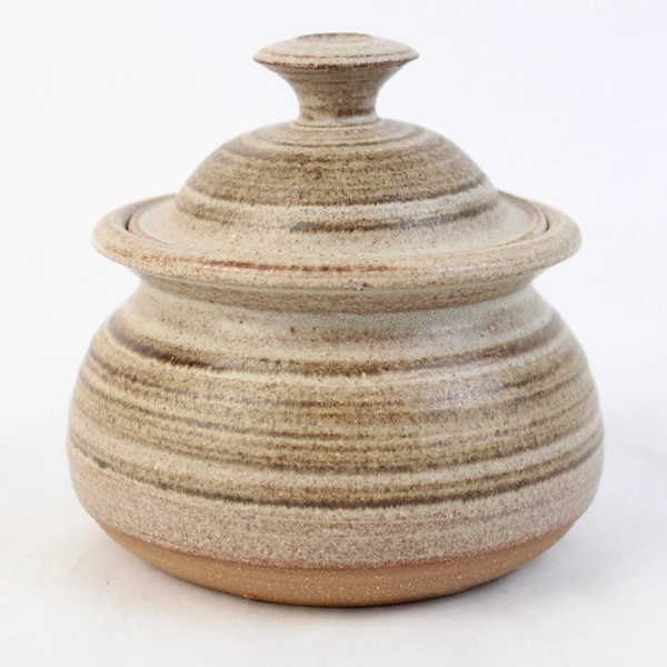 Handmade Art Pottery Bowl With Cup Attached Under The Lid Signed