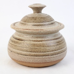 Handmade Art Pottery Bowl With Cup Attached Under The Lid Signed