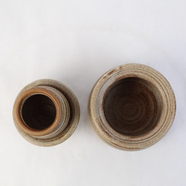 Handmade Art Pottery Bowl With Cup Attached Under The Lid Signed