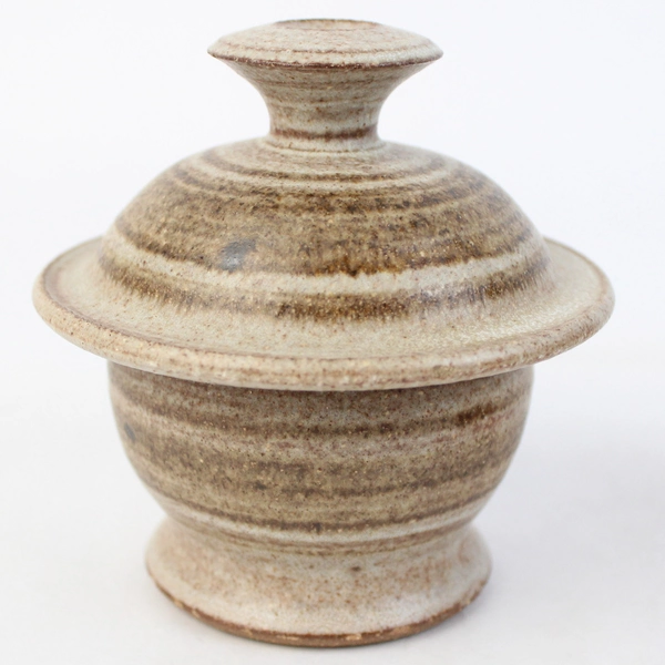 Handmade Art Pottery Bowl With Cup Attached Under The Lid Signed