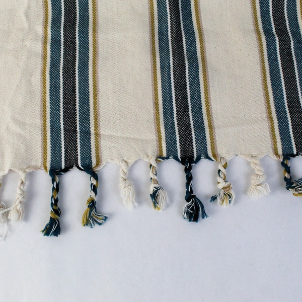 Unbranded Striped Woven Table Runner Cream with Fringe 22" x 40"