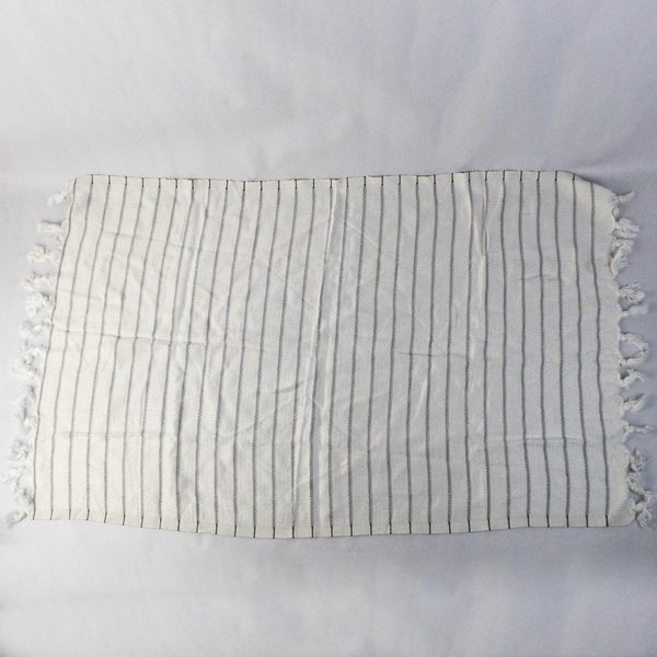 Unbranded White with Gray Stripes Woven Side Table Cover 20.5" x 33"
