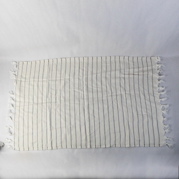Unbranded White with Gray Stripes Woven Side Table Cover 20.5" x 33"