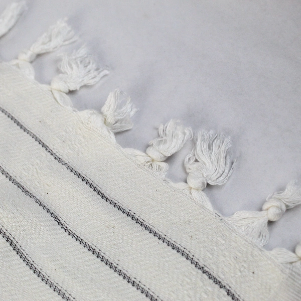 Unbranded White with Gray Stripes Woven Side Table Cover 20.5" x 33"