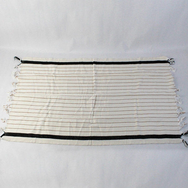 Unbranded Cream Colored Striped Side Table Cover with Fringe 19" x 30"