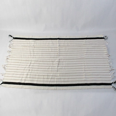 Unbranded Cream Colored Striped Side Table Cover with Fringe 19" x 30"