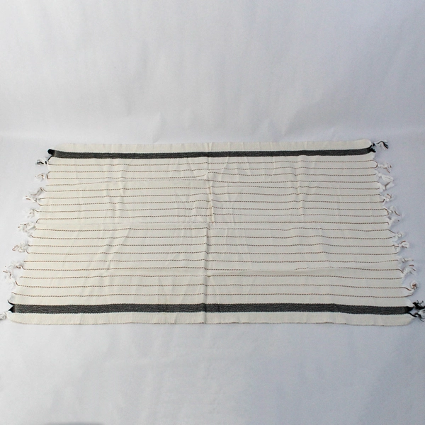 Unbranded Cream Colored Striped Side Table Cover with Fringe 19" x 30"