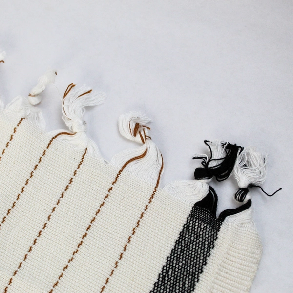 Unbranded Cream Colored Striped Side Table Cover with Fringe 19" x 30"