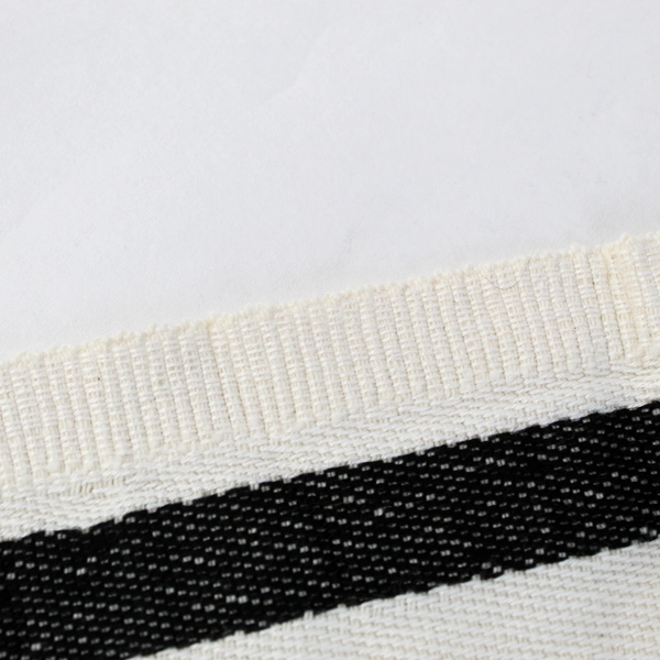 Unbranded Cream Colored Striped Side Table Cover with Fringe 19" x 30"