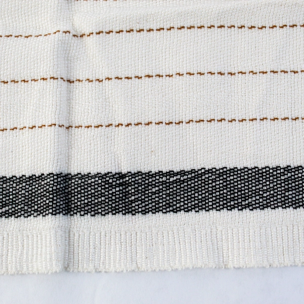 Unbranded Cream Colored Striped Side Table Cover with Fringe 19" x 30"