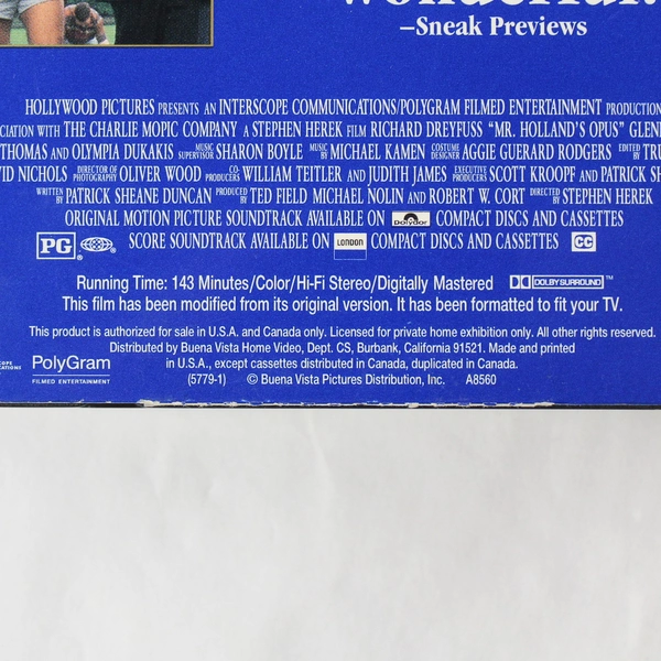 Mr. Holland's Opus VHS 1996 Richard Dreyfuss - Good Condition, As-Is