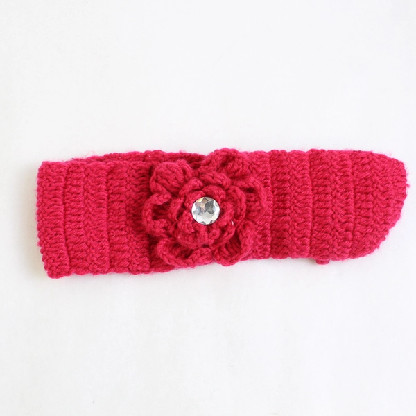Women's Girls' Pink Knit Flower Headband Accessory