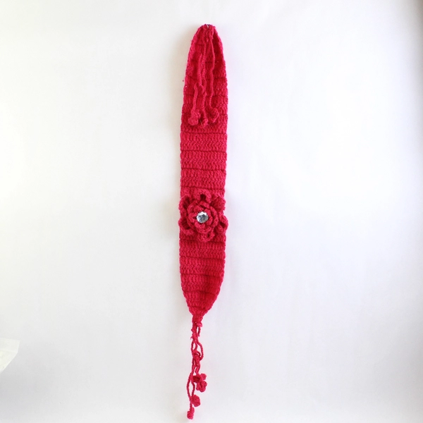 Women's Girls' Pink Knit Flower Headband Accessory