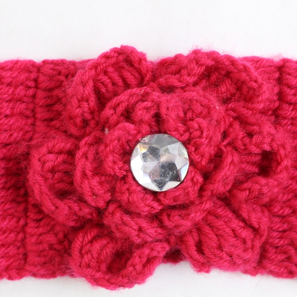 Women's Girls' Pink Knit Flower Headband Accessory
