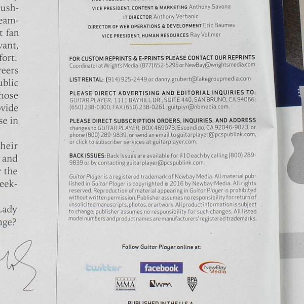 Guitar Player Magazine April 2016: Bowie & Ronson Tribute, Good Condition