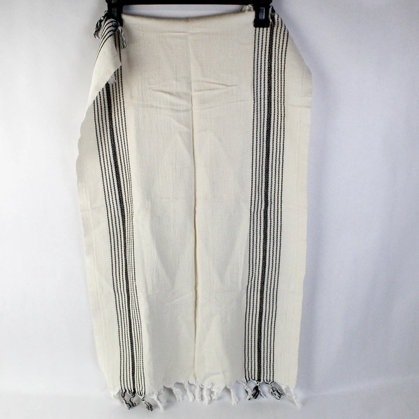 Unbranded Side Table Cover White W/ Black Stripes Woven & Fringe 19" x 31"