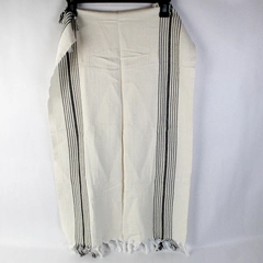 Unbranded Side Table Cover White W/ Black Stripes Woven & Fringe 19" x 31"