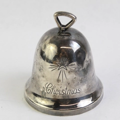 Vtg Silver Plate Christmas Bell Made In Denmark Engraved Angel Star Of Bethlehem