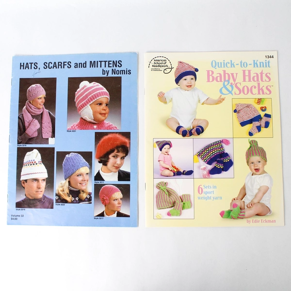 Lot of 2 Knitting Books Featuring Hats Scarfs Mittens Socks 1985 2003 Paperback