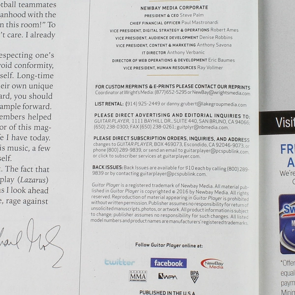 Guitar Player Magazine March 2016 Dweezil Zappa Megadeth Ben Monder