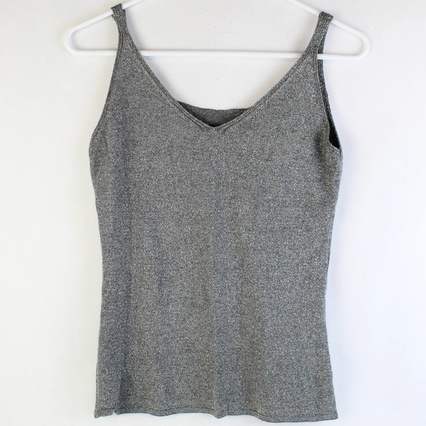 M. Rena Glittery Gray V-Neck Tank Top Women's Size Small