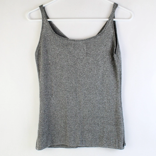 M. Rena Glittery Gray V-Neck Tank Top Women's Size Small