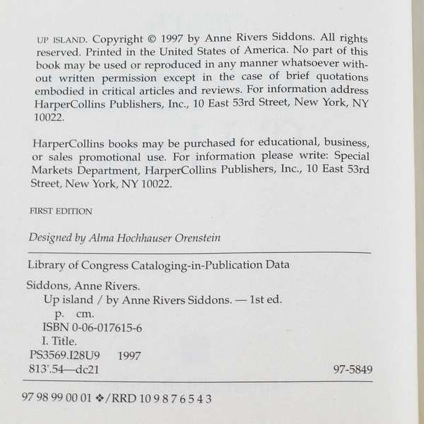 Up Island by Anne Rivers Siddons 1997 Hardcover Good Condition