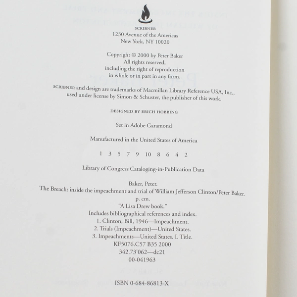 The Breach by Peter Baker 2000 Hardcover - Clinton Impeachment Book