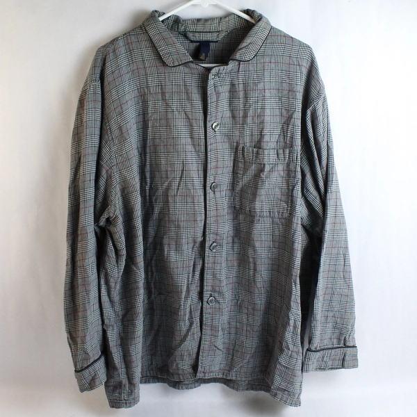 Club Room Men's Gray Plaid Collar Long Sleeve Button Up Shirt Size XL 1 Pocket 