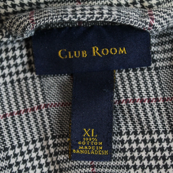 Club Room Men's Gray Plaid Collar Long Sleeve Button Up Shirt Size XL 1 Pocket 