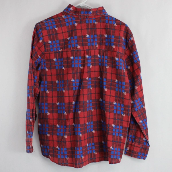 American Sweetheart Women's Red & Blue Plaid Flower Long Sleeve Button Up Size L