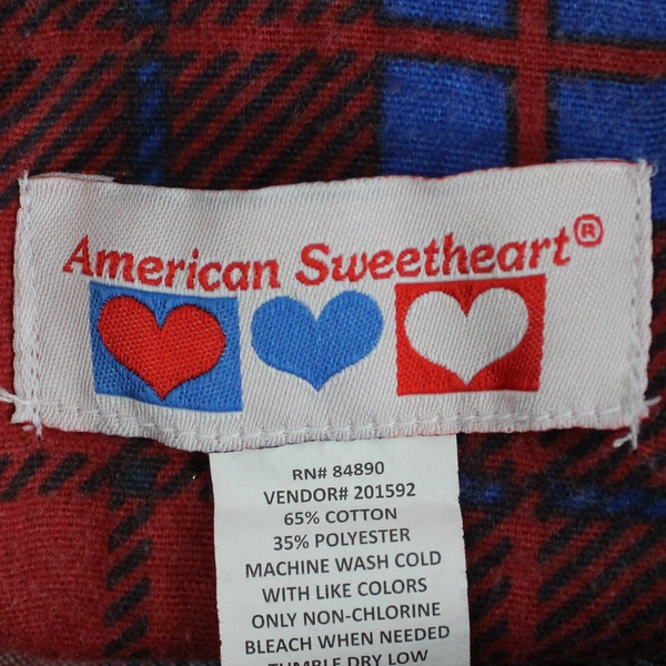 American Sweetheart Women's Red & Blue Plaid Flower Long Sleeve Button Up Size L