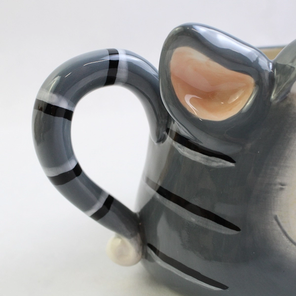 Russ Berrie Ceramic Mug Hand-Painted Gray Stripe Cat Collectible