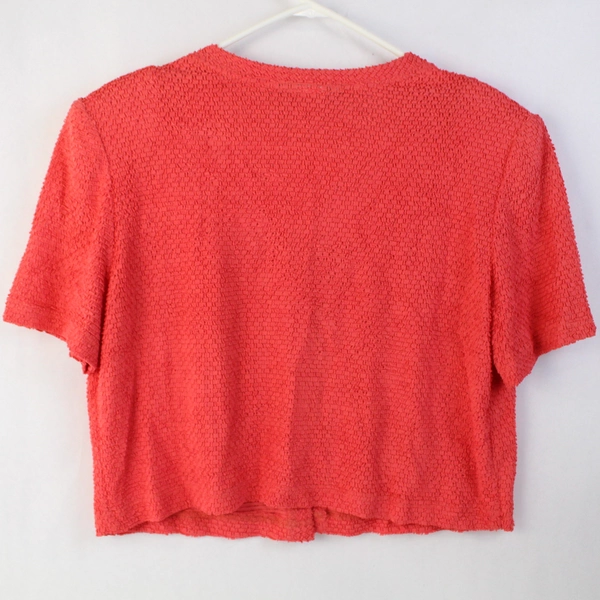 Molly Malloy Y2K Crop Cardigan Bright Coral Shoulder Pads Size 12 Button Front