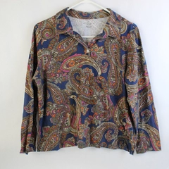 Haymaker Petite Long Sleeve Paisley Collared Top Size PL Multi Color