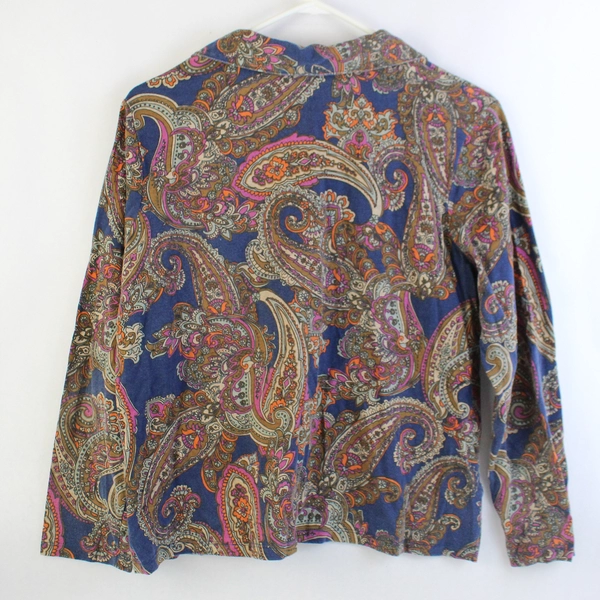 Haymaker Petite Long Sleeve Paisley Collared Top Size PL Multi Color