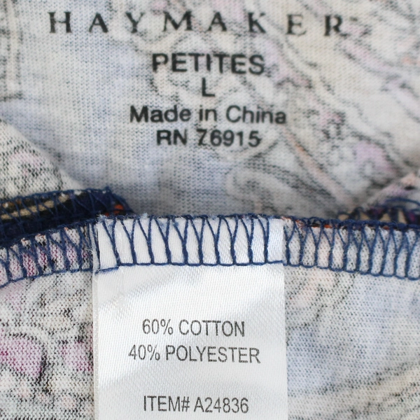 Haymaker Petite Long Sleeve Paisley Collared Top Size PL Multi Color