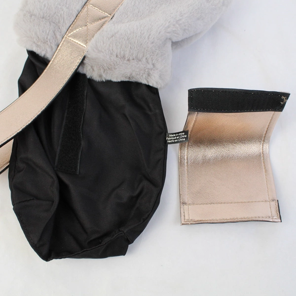 Arcadia Beauty Labs Holiday Faux Fur Wine Bag Gray With Gold Trim