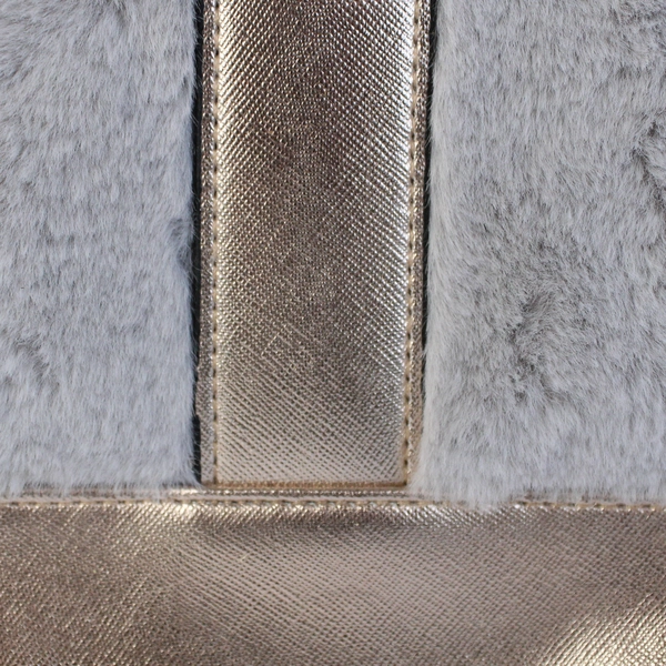 Arcadia Beauty Labs Holiday Faux Fur Wine Bag Gray With Gold Trim