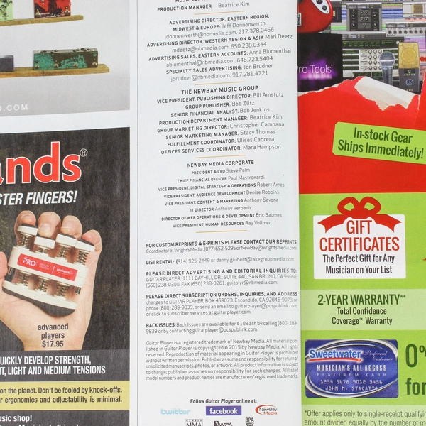 Guitar Player Magazine Holiday 2015: Scofield, Laiho, Alder - Good Cond.