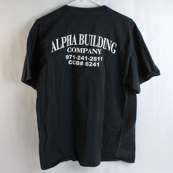 C Port & Company Unisex Short Sleeve Black T-Shirt Alpha Building Co. Size Large
