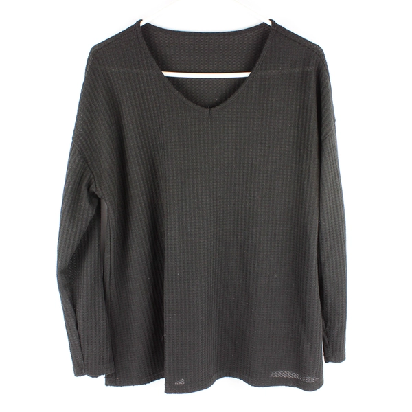 Black Semi-Sheer Long-Sleeved Knit Sweater Women's Size XL