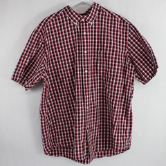 George Men's Red White & Blue Plaid Collar Short Sleeve Button Up Shirt Size XL