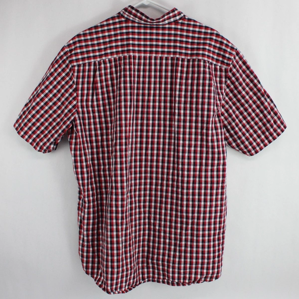 George Men's Red White & Blue Plaid Collar Short Sleeve Button Up Shirt Size XL