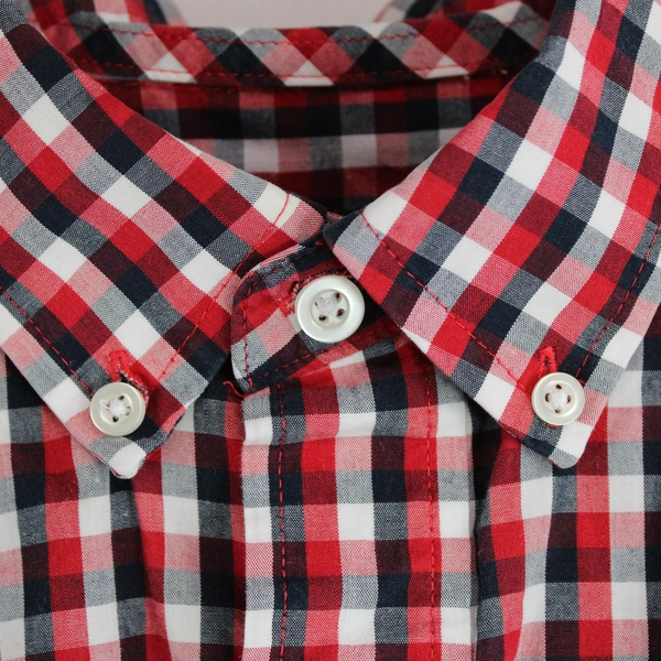 George Men's Red White & Blue Plaid Collar Short Sleeve Button Up Shirt Size XL